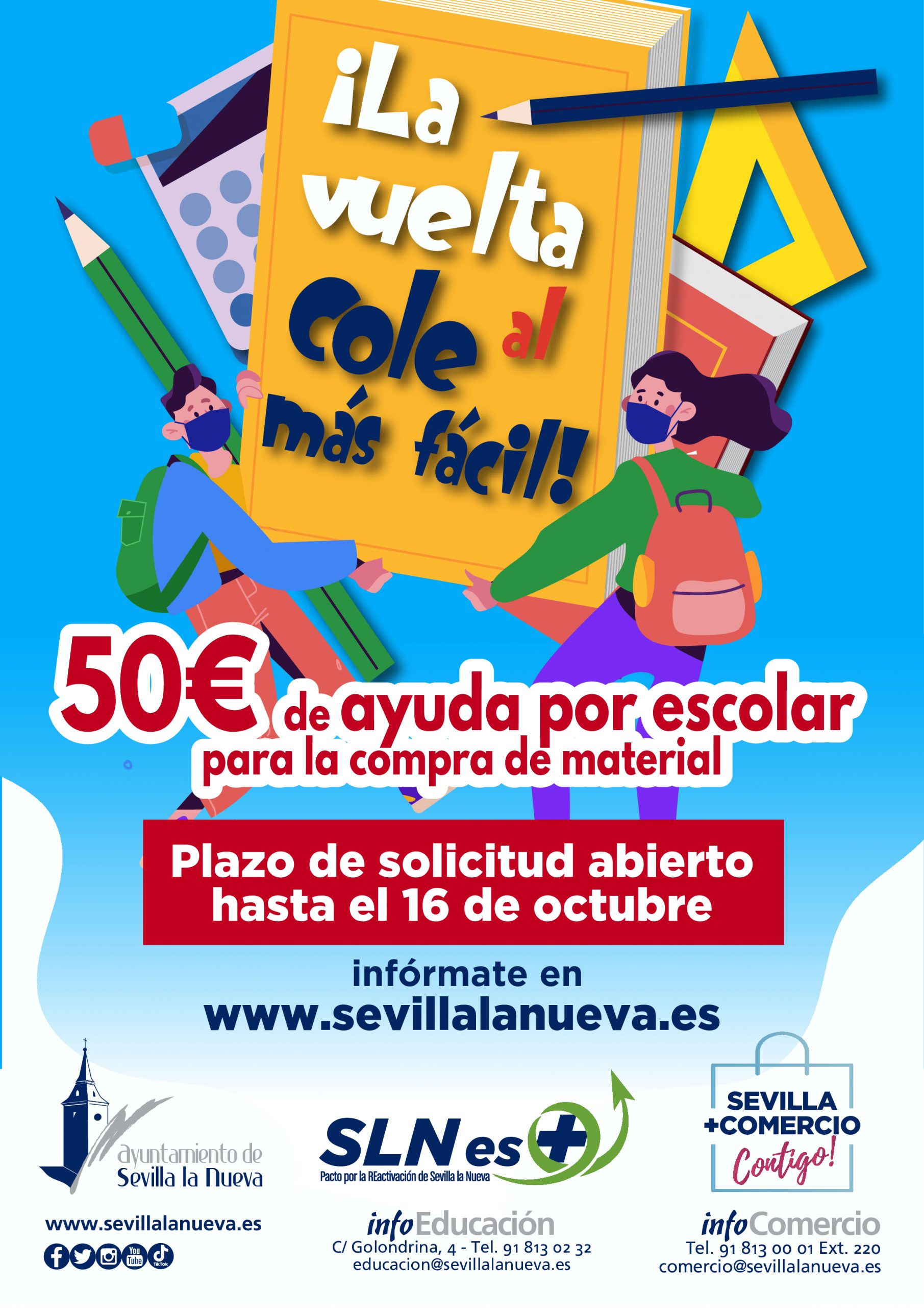 SEVILLA LA NUEVA. Abierto el plazo de presentación de solicitudes para optar a la ayuda de 50 euros por alumno para material escolar