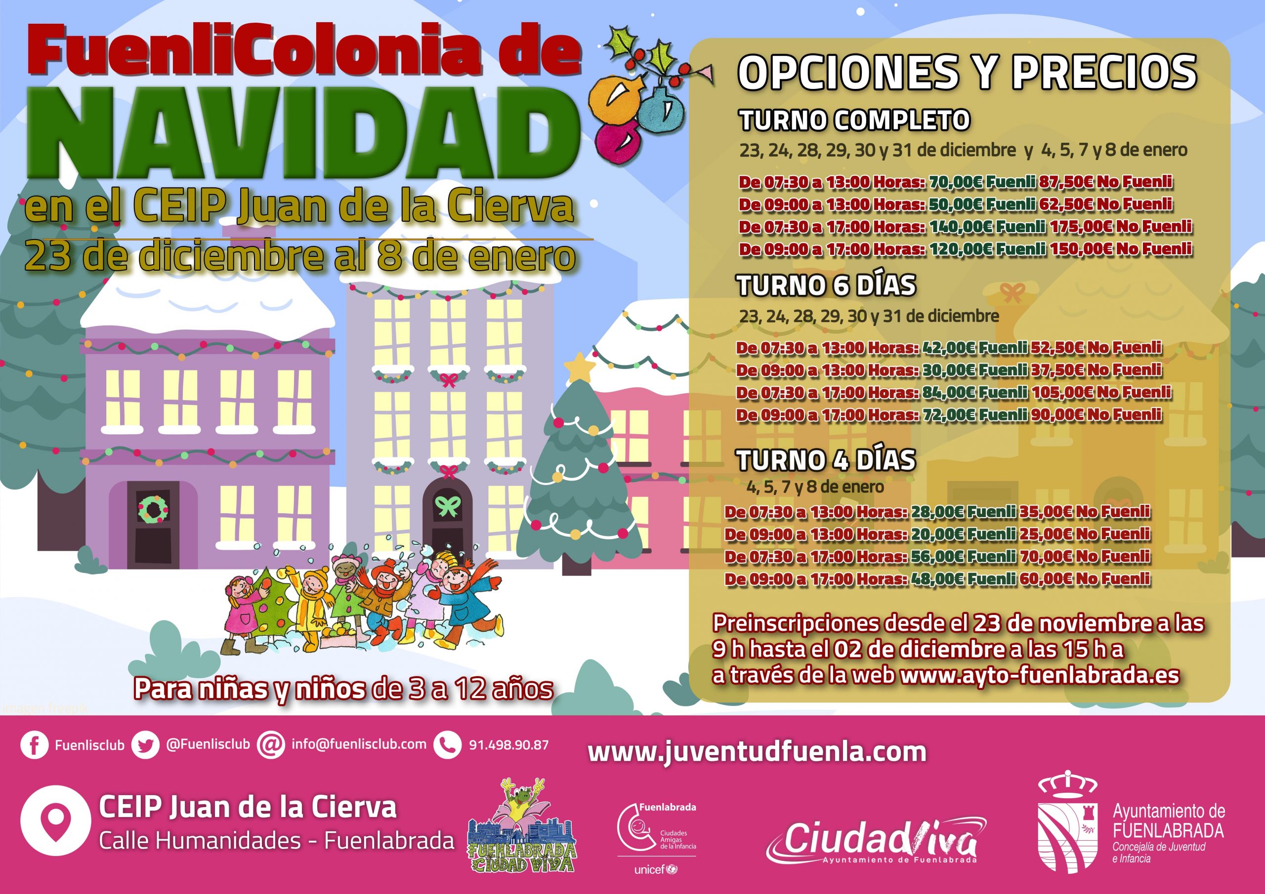 FUENLABRADA. Abierto el plazo para inscribirse en las Fuenlicolonias de Navidad dirigidas a familias con dificultades