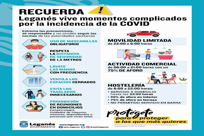 LEGANÉS. El Ayuntamiento pide a los ciudadanos que extremen las precauciones frente a la COVID-19