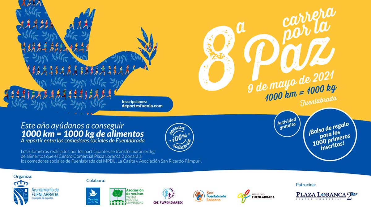 FUENLABRADA. ’Kilómetros por kilos de alimentos’ es el lema de la Carrera por la Paz que este año ayudará a los comedores sociales