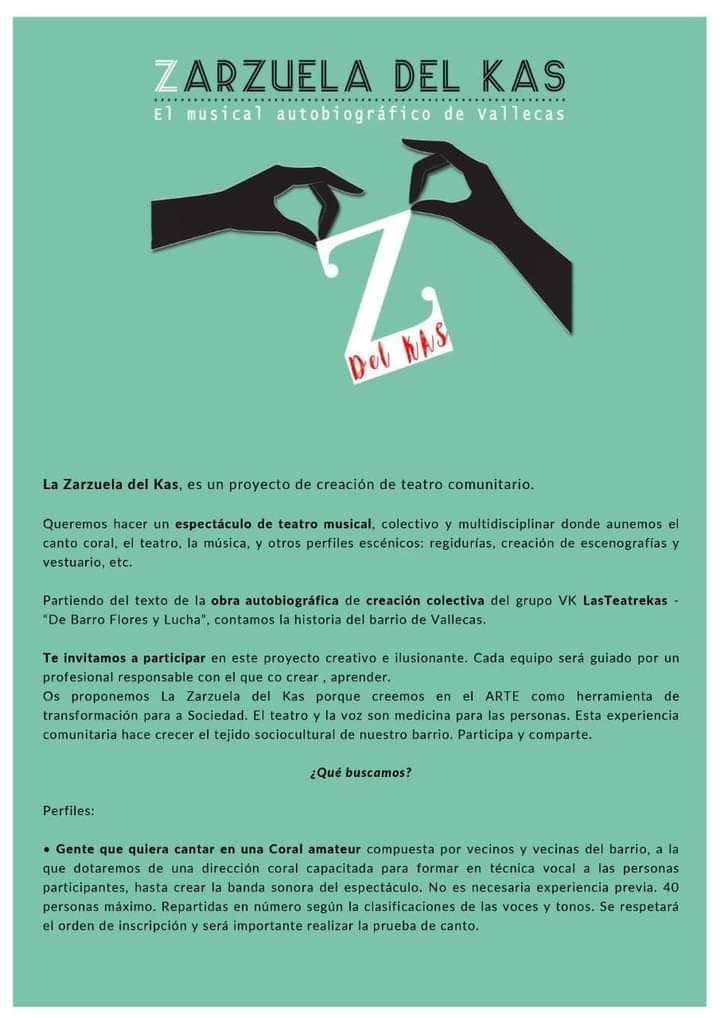 VALLECAS. El 12 de junio llega el espectáculo “Zarzuela del Kas”, un musical autobiográfico del distrito realizado por los vecinos