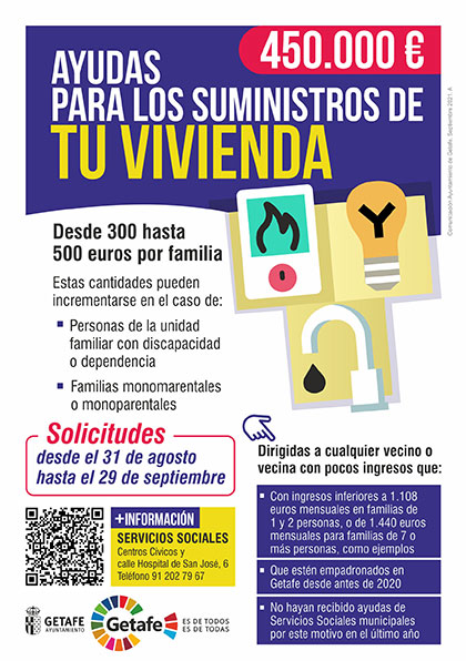 GETAFE. Últimos días para pedir las ayudas directas para el pago de suministros